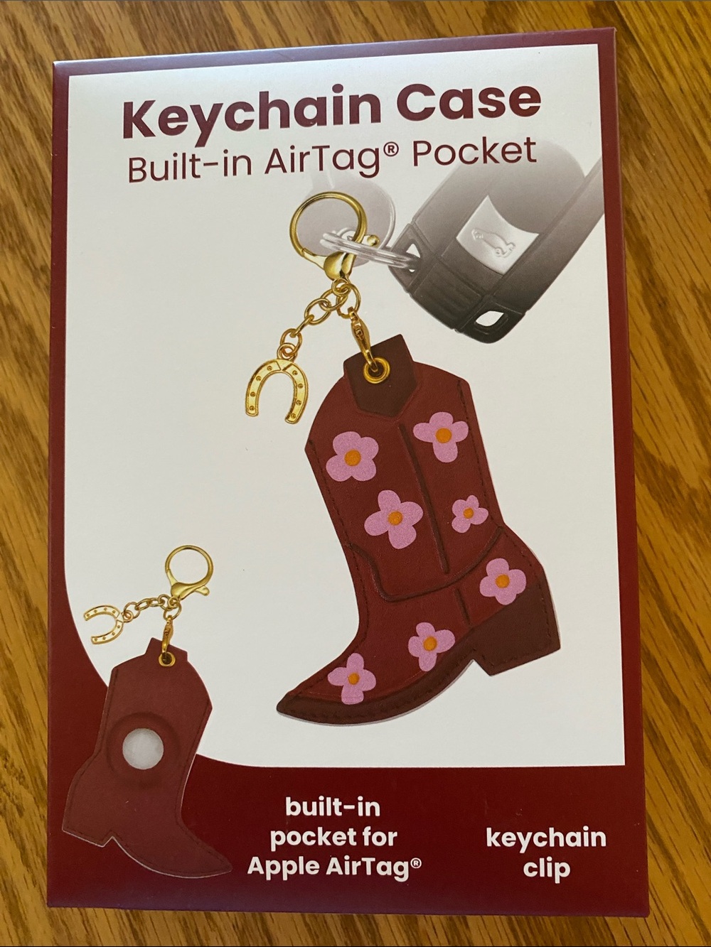 Keychain Case w/ Built-in AirTag Pocket Sunflower, Bus, Cowboy Boot Choose One - Picture 7 of 8